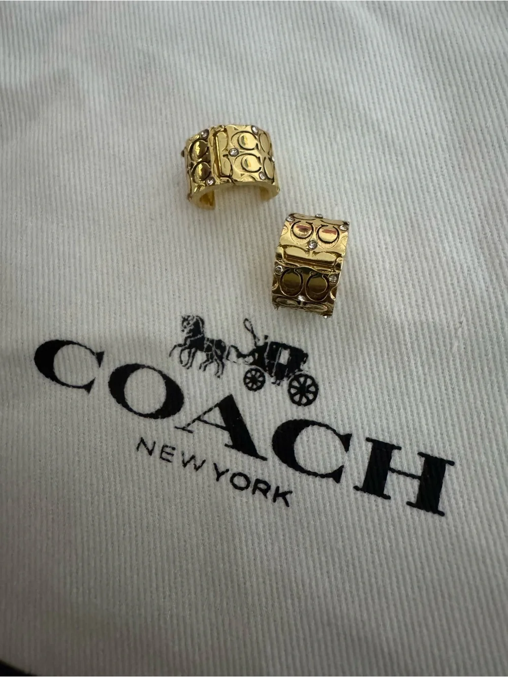 COACH Gold Signature Cuff & Textured Hoop Earrings